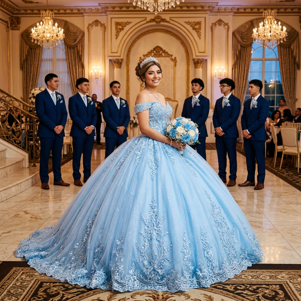Quinceañera court in formal wear